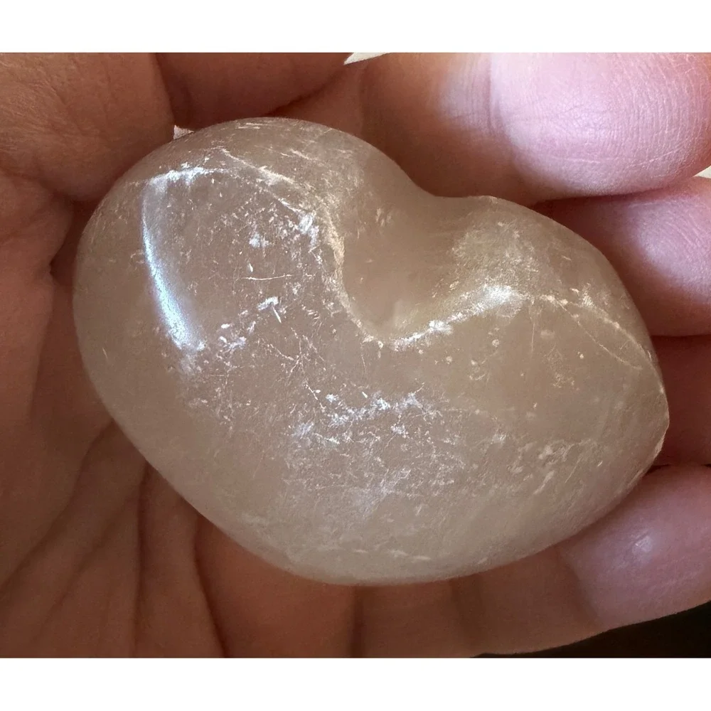 Selenite Crystal Heart White Excellent Polished Palm Stone Decor